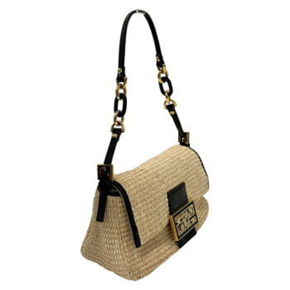FENDI Mamma Bucket Shoulder Bag Straw Tan Python One White Black - Picture 4 of 9